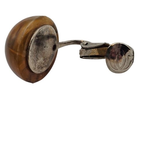 VTG Clip On Earrings Round Ball Honey Brown Swirl Lucite Resin MCM‎ Retro Womens - Picture 10 of 16